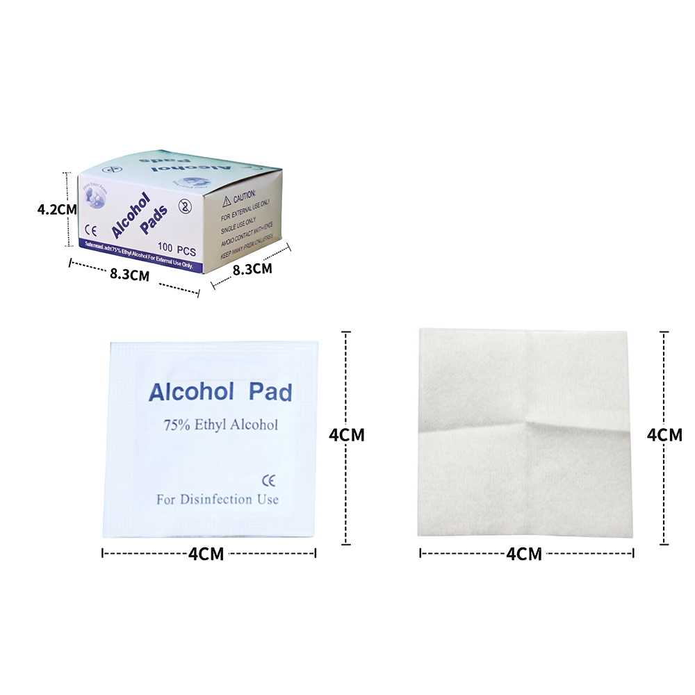 100 pcs/Box 4x4cm Individually Wrapped Premium 75% Ethyl Alcohol Prep Pads for Home, Travel & Clinical Use