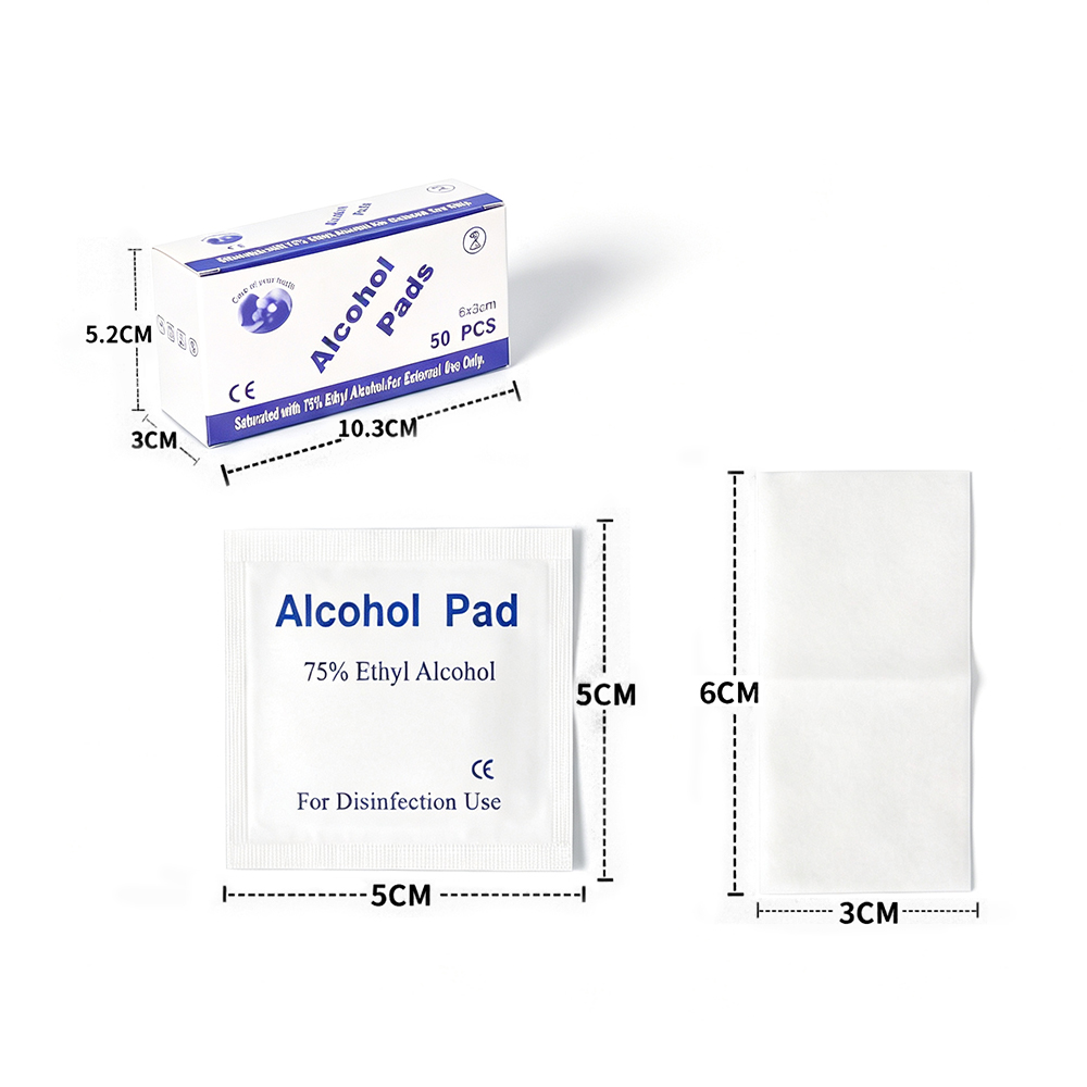 50 Pcs/Box 75% Individually Wrapped 6x3cm Disinfection Ethyl Alcohol Wipes for First Aid & Personal Care
