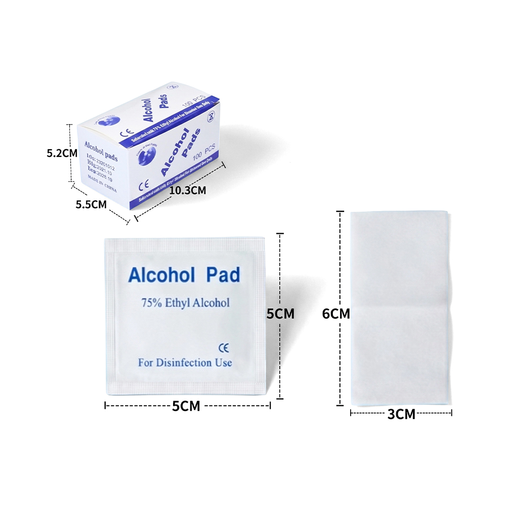 100 Pcs/Box 3cm x 6cm Large Individually Wrapped 75% Alcohol Prep Pads